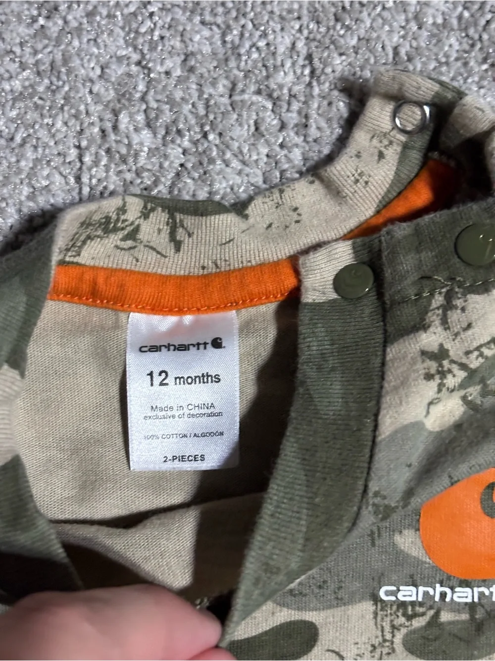 Carhartt Green Camo Bodysuit with Olive Green Overalls excellent condition